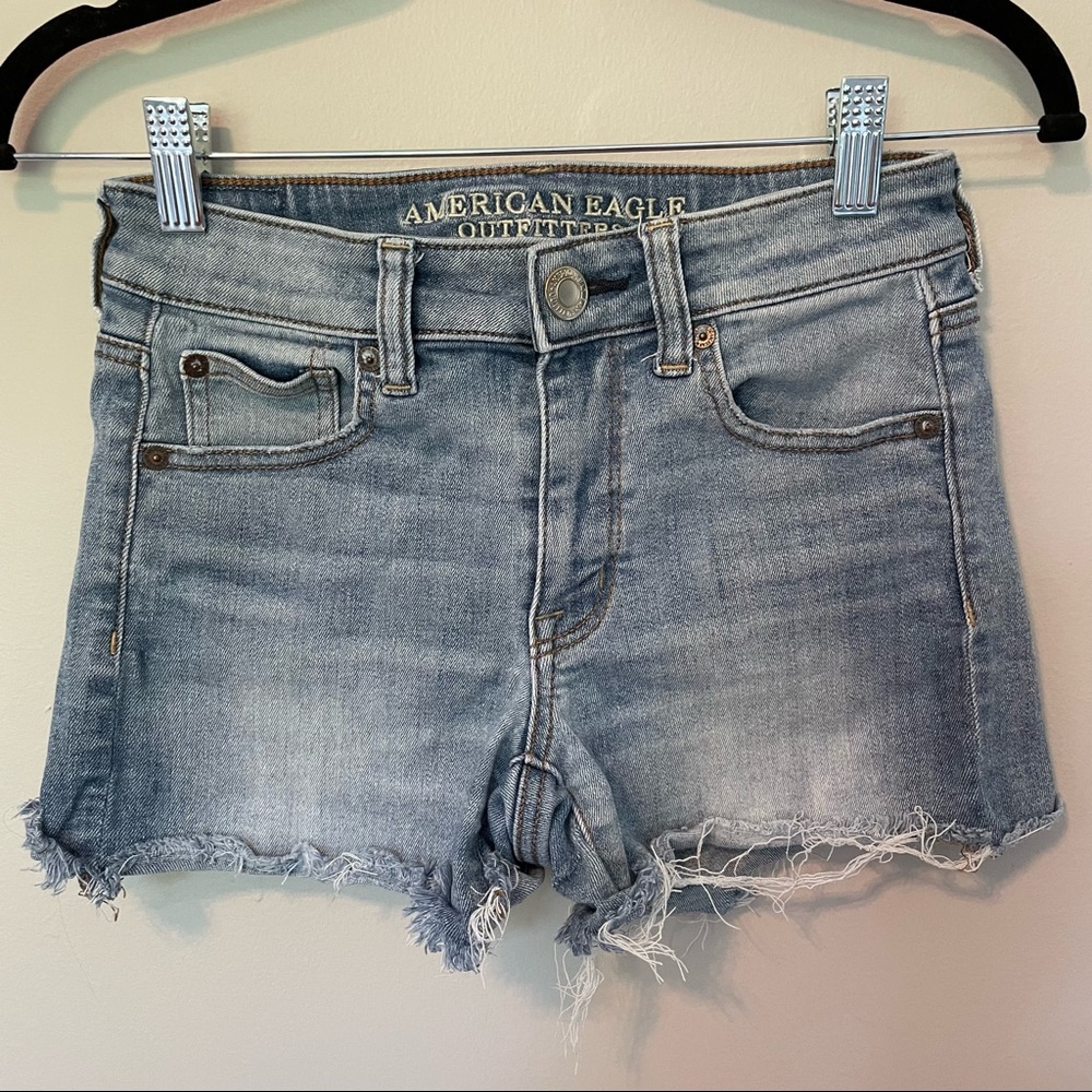 American Eagle Outfitters High Waist Denim Shorts - Light Blue